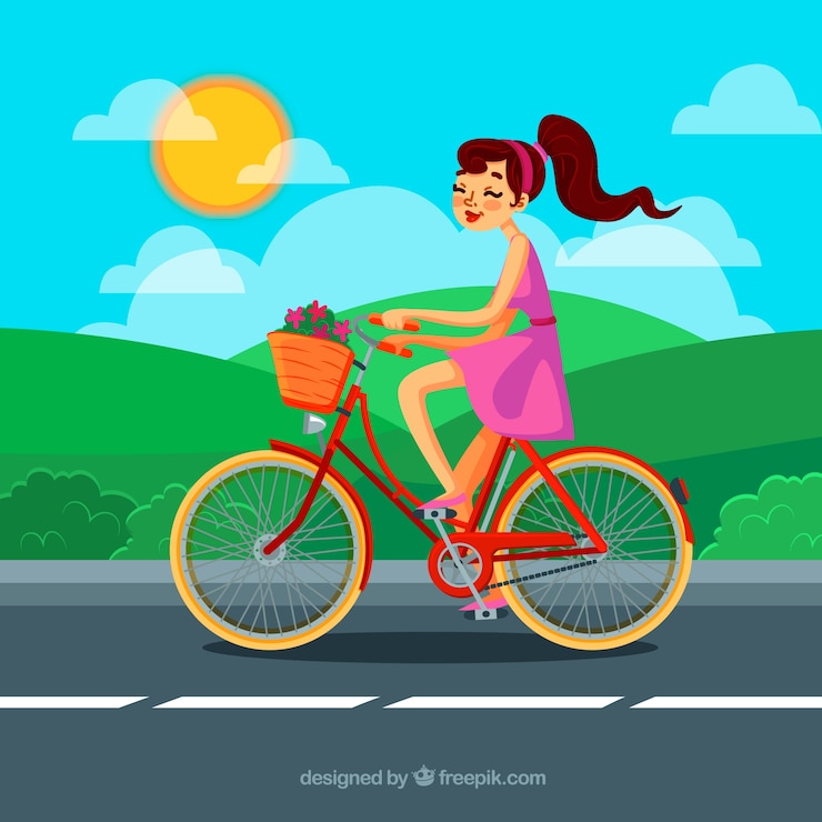 Vetor grátis fundo da menina em uma bela bicicleta