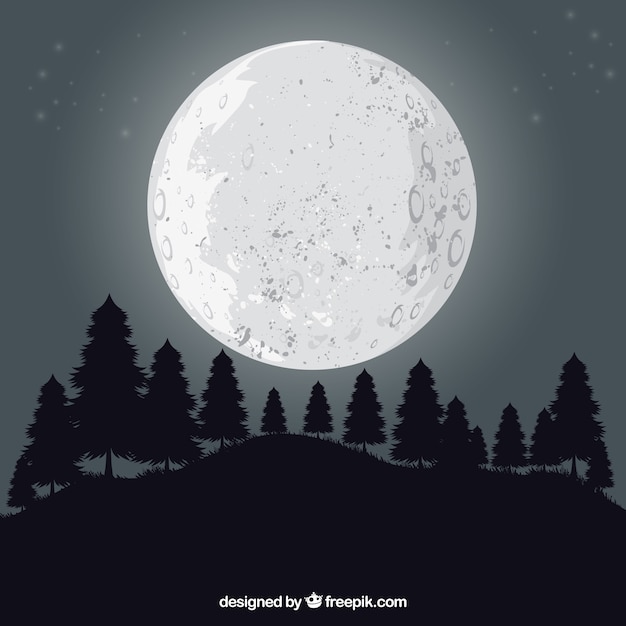 Vetor grátis fundo da paisagem com árvores e lua