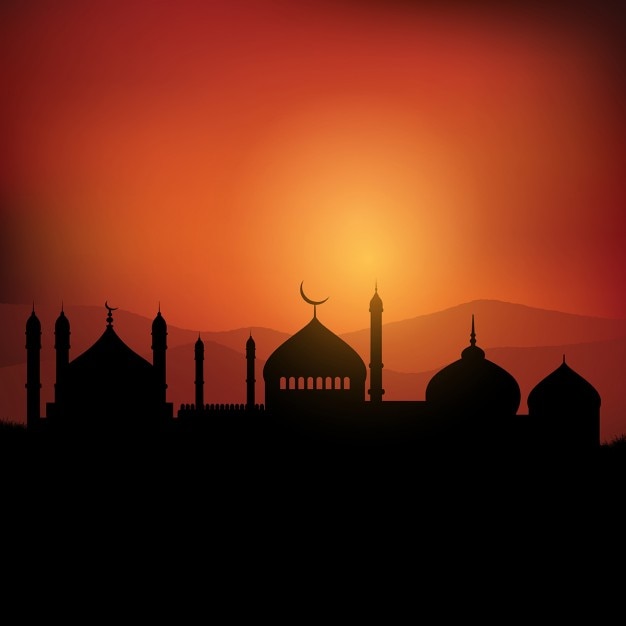 Fundo da paisagem do Ramadã ao pôr do sol