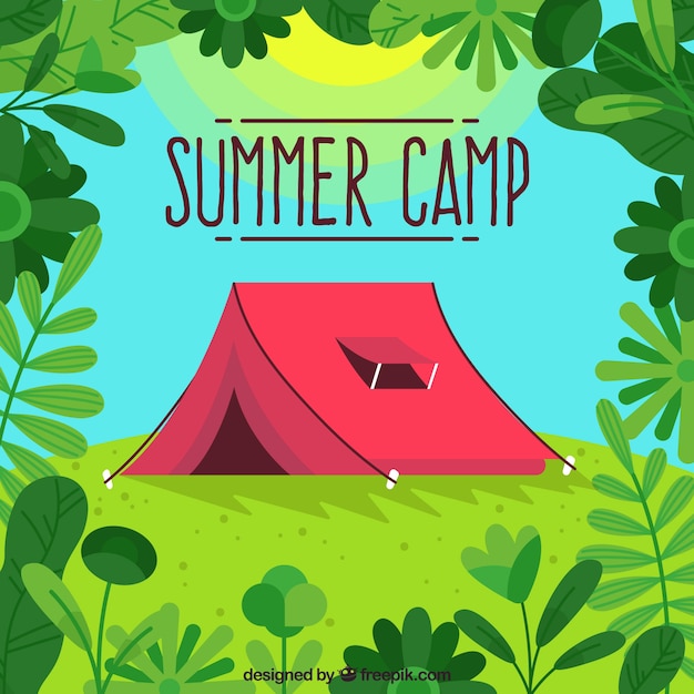Fundo de acampamento de verão com tenda vermelha