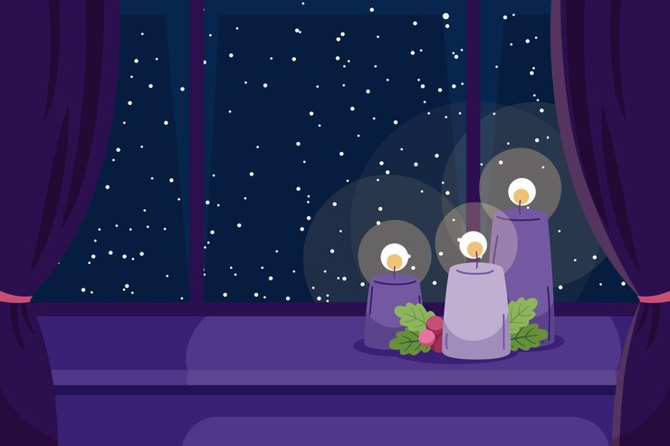 Vetor grátis fundo de advento de velas roxas desenhadas à mão