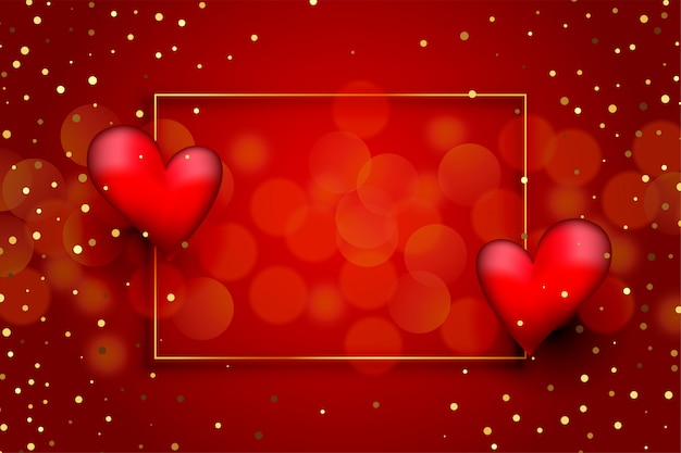 Fundo de amor vermelho lindo com corações e glitter dourado