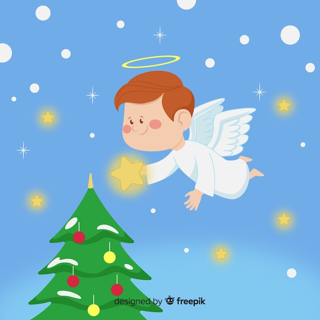 Vetor grátis fundo de anjo de natal de mão desenhada