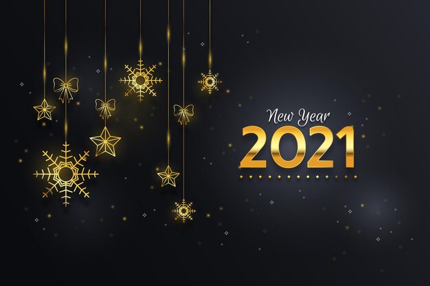 Fundo de ano novo 2021 com decoração dourada realista