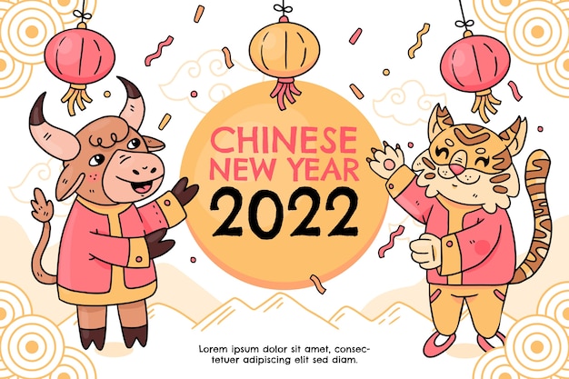 Fundo de ano novo chinês desenhado à mão