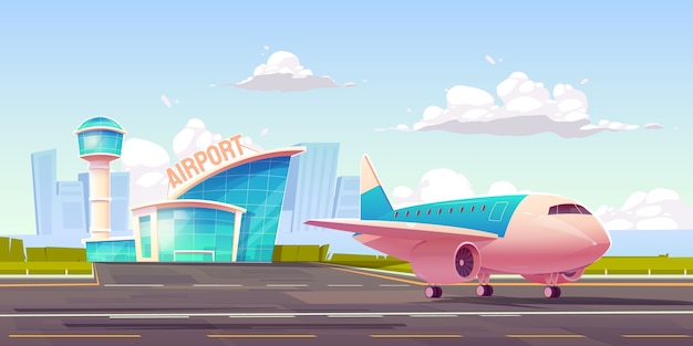 Vetor grátis fundo de avião e aeroporto ilustrado