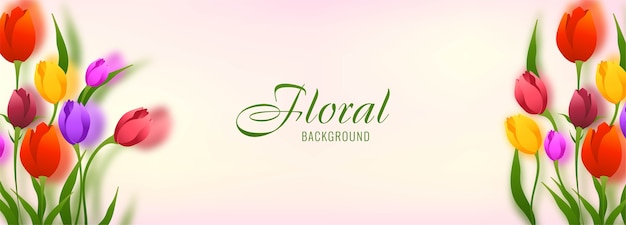 Fundo de banner com lindas tulipas e flores coloridas
