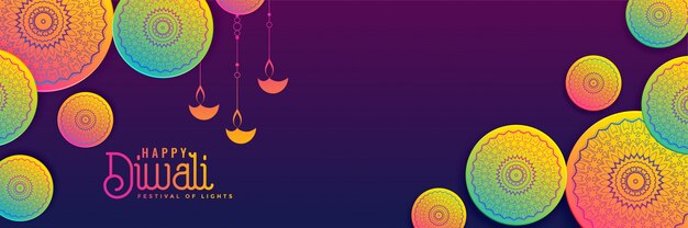 Vetor grátis fundo de banner criativo diwali em cores vibrantes