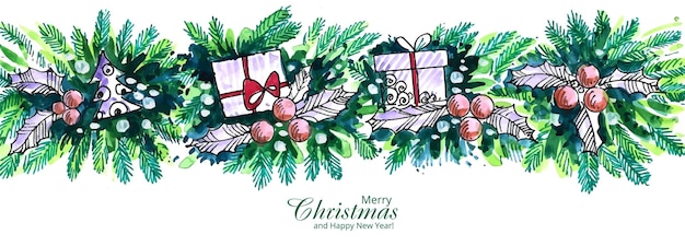 Fundo de banner decorado com guirlanda de Natal
