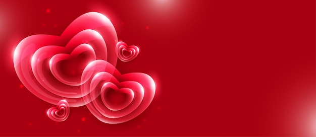 Vetor grátis fundo de banner lindo amor vermelho dia dos namorados efeito de vidro coração 3d multiuso
