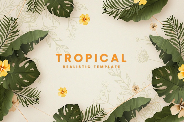 Vetor grátis fundo de banner tropical com folhas de verão realistas