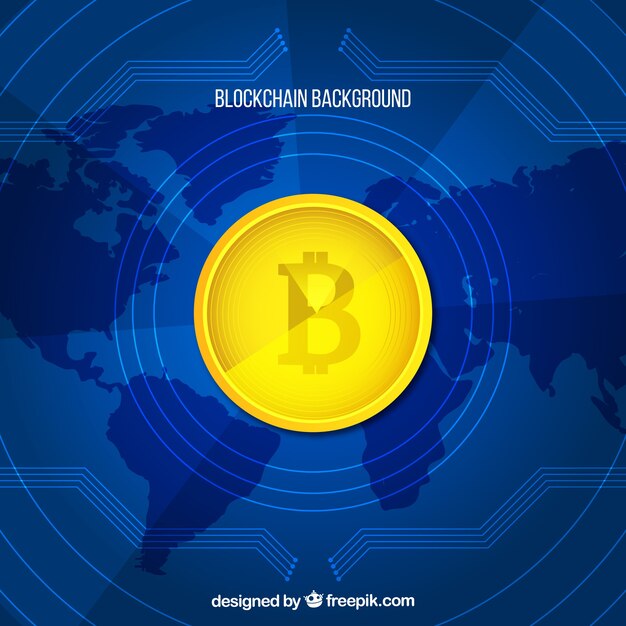 Fundo de blockchain com mapa do mundo