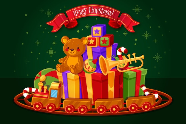 Fundo de brinquedos de Natal em design plano