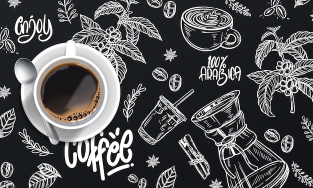 Fundo de café realista com desenhos