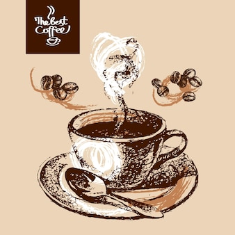 Fundo de café vintage de esboço desenhado de mão. ilustração vetorial. projeto de cardápio para café e restaurante