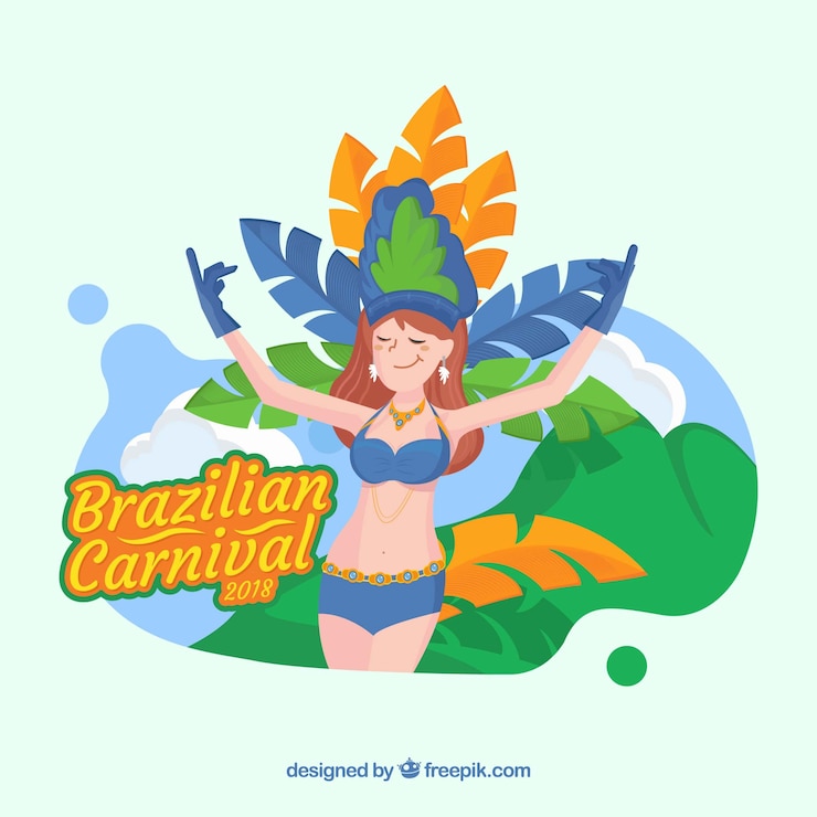 Vetor grátis fundo de carnaval brasileiro com mulher em biquíni