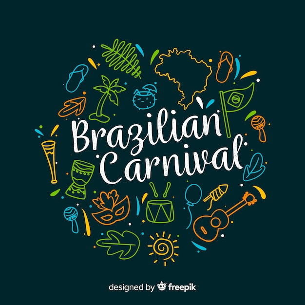 Vetor grátis fundo de carnaval brasileiro de mão desenhada