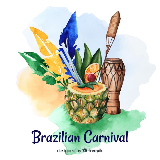 Fundo de carnaval brasileiro em aquarela