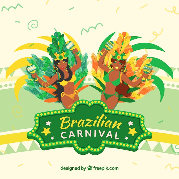 Fundo de carnaval brasileiro plano com dançarinos