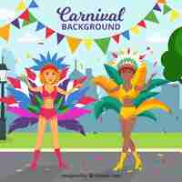 Vetor grátis fundo de carnaval com mulheres dançantes