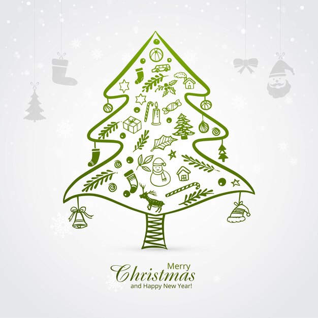 Vetor grátis fundo de cartão de férias de inverno de árvore verde de natal decorativa