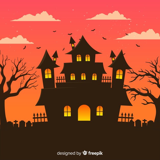 Fundo de casa de Halloween com cemitério