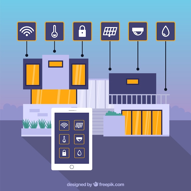 Vetor grátis fundo de casa inteligente com controle de smartphone