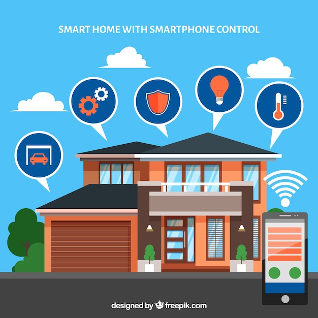 Fundo de casa inteligente com controle de smartphone