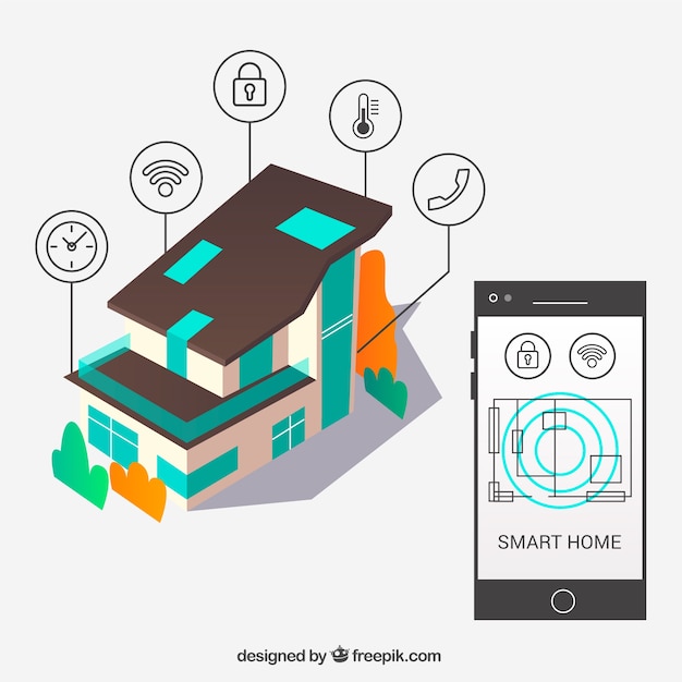 Vetor grátis fundo de casa inteligente com controle de smartphone