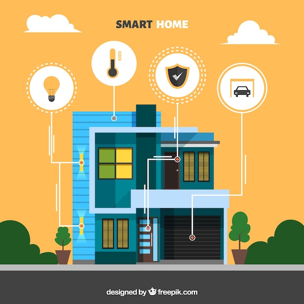 Vetor grátis fundo de casa inteligente com dispositivo