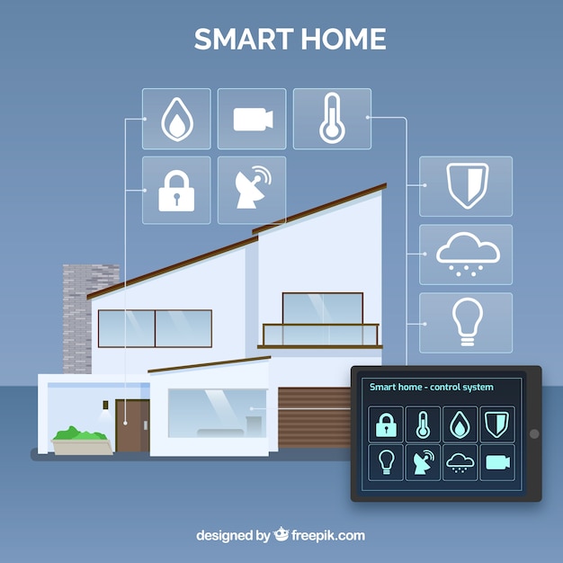 Vetor grátis fundo de casa inteligente com dispositivo