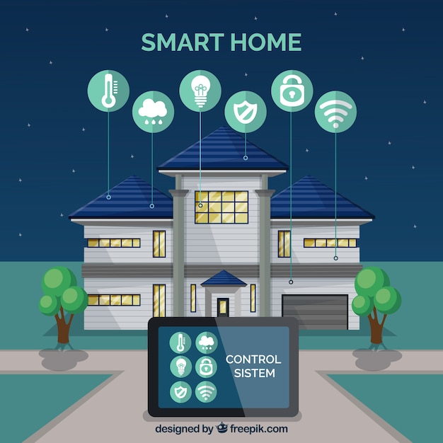 Vetor grátis fundo de casa inteligente com dispositivo