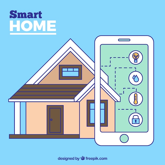 Vetor grátis fundo de casa inteligente com dispositivo