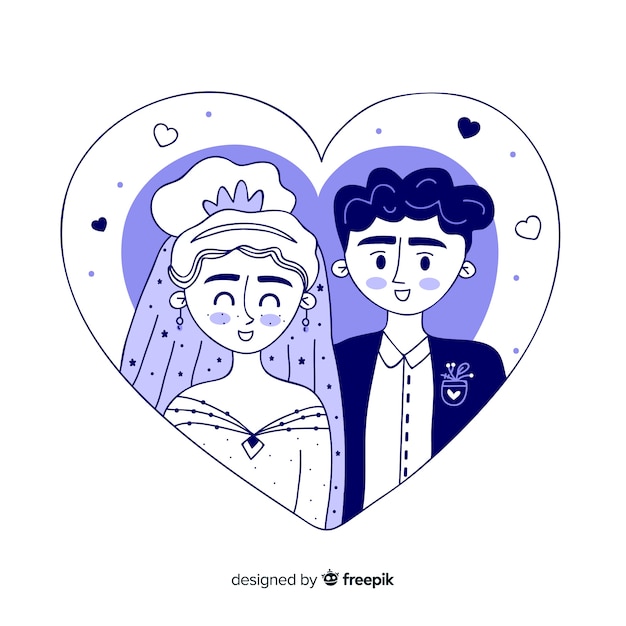 Fundo de casal de casamento de mão desenhada