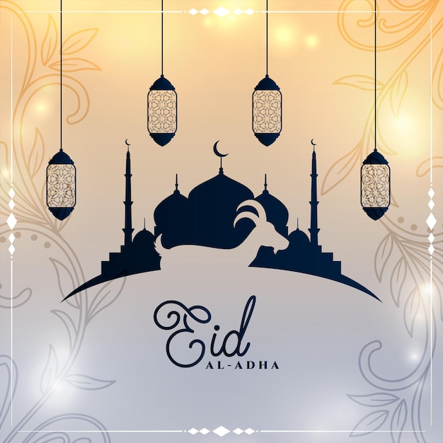 Fundo de celebração de bara eid al adha com mesquita e lanterna