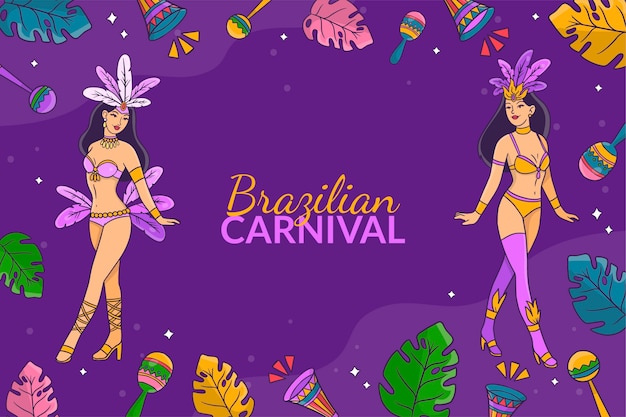 Vetor grátis fundo de celebração do carnaval brasileiro desenhado à mão