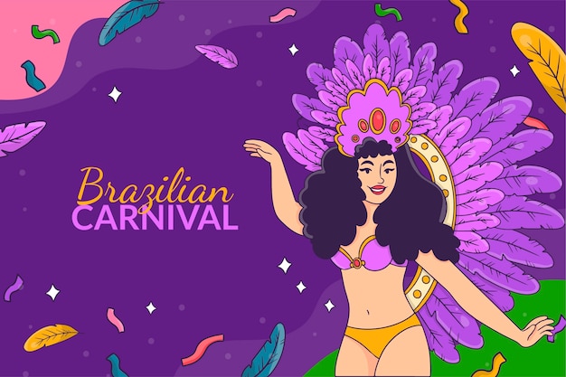 Fundo de celebração do carnaval brasileiro desenhado à mão