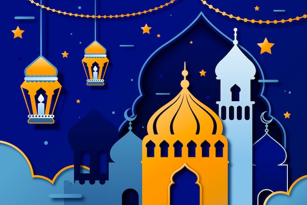 Vetor grátis fundo de celebração do ramadã de estilo de papel