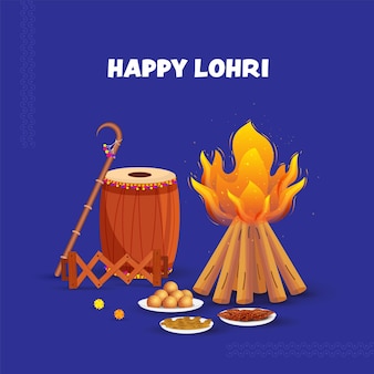 Fundo de celebração lohri feliz com elementos do festival.