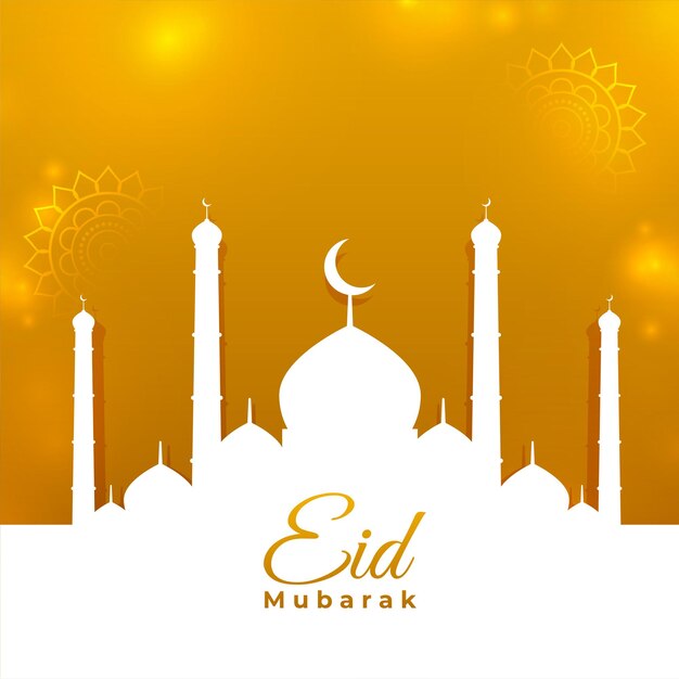 Fundo de celebração plana eid mubarak com design de mesquita