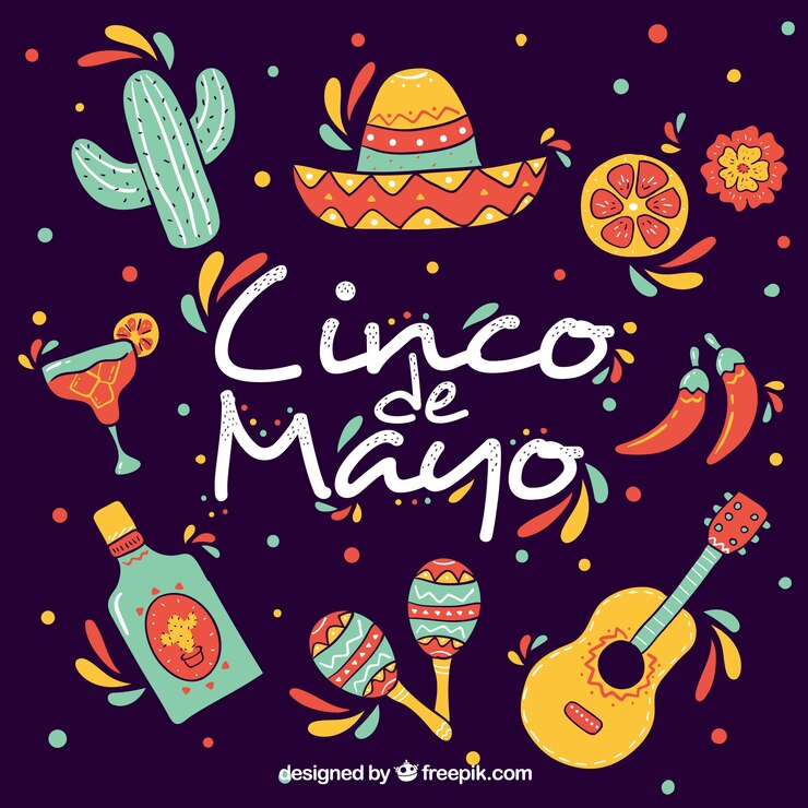 Vetor grátis fundo de cinco de mayo com elementos tradicionais