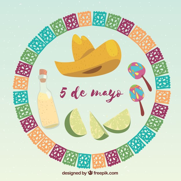 Fundo de Cinco de Mayo com elementos tradicionais