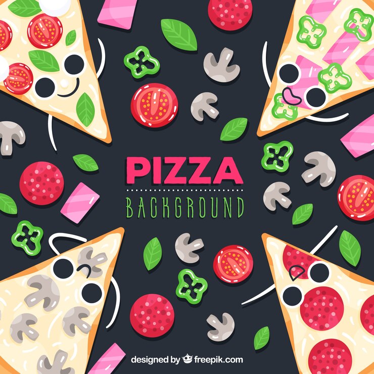 Vetor grátis fundo de comida com pizzas fofos