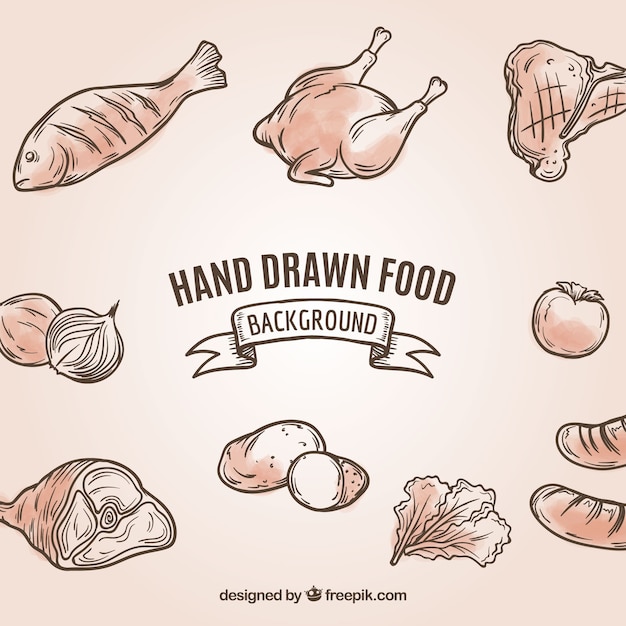 Fundo de comida deliciosa com estilo mão desenhada