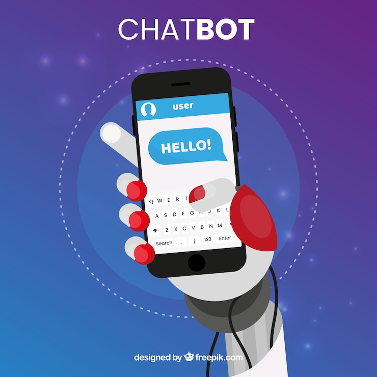 Vetor grátis fundo de conceito chatbot com dispositivo móvel