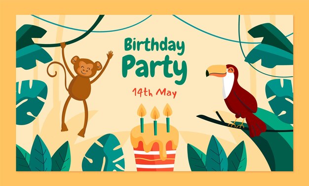 Fundo de contração da festa de aniversário da selva de design plano