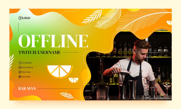 Vetor grátis fundo de contração de barman gradiente com vegetação e frutas cítricas