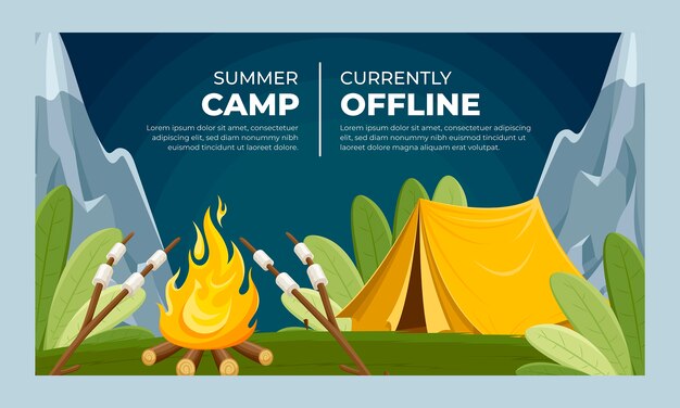 Fundo de contração do acampamento de verão de design plano