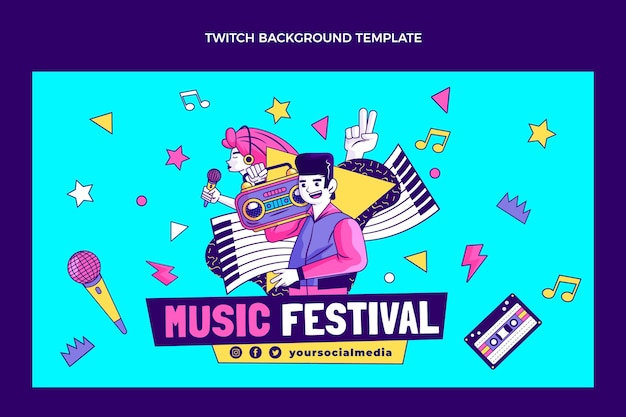 Fundo de contração muscular nostálgico do festival de música nostálgico desenhado à mão dos anos 90