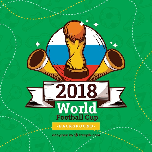 Fundo de copa do mundo de futebol com troféu na mão desenhada estilo